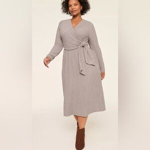 Lane Bryant Faux-Wrap Cable Knit Dress Grey